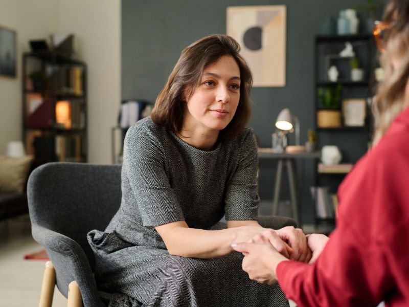 Therapy session addressing high functioning anxiety in supportive counseling setting